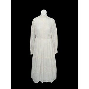 Vintage 60/ 70's Lace Maxi Dress Size S Prairie Milkmaid Cottagecore With Slip